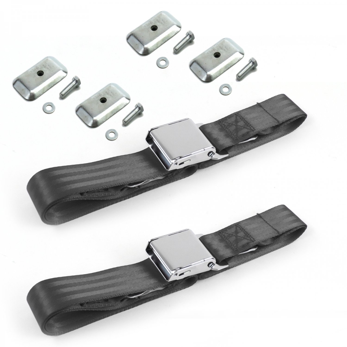 679421 Airplane 2 Point Charcoal Lap Bench Seat Belt Kit with Bracketry for 1949-1951 Ford - 3 Belts