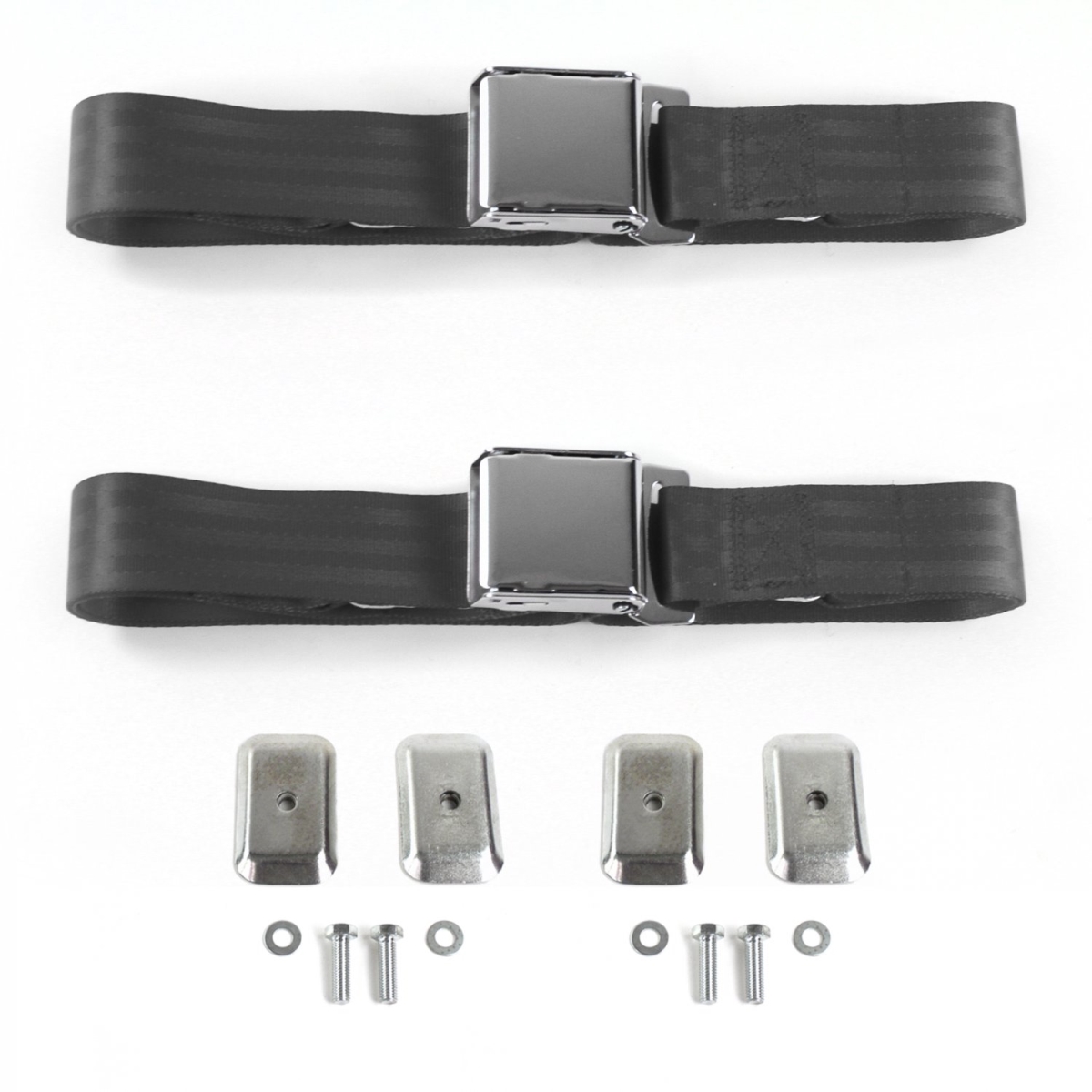 Airplane 2 Point Charcoal Lap Bench Seat Belt Kit with Bracketry for 1980-1996 Ford Bronco - 3 Belts