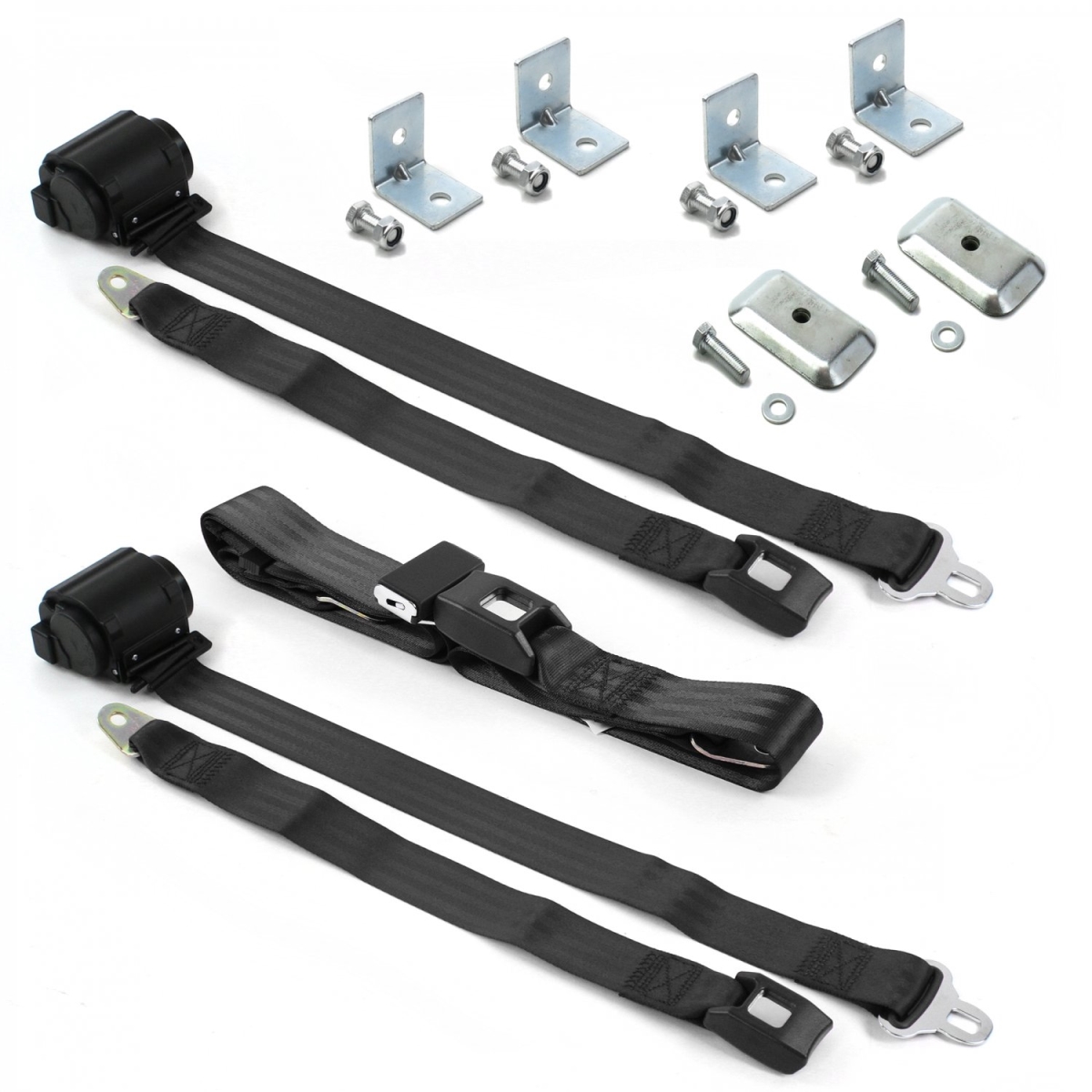 679905 Standard 2 Point Black Retractable Bench Seat Belt Kit with Bracketry for 1961-1976 Triumph TR250 - 3 Belts