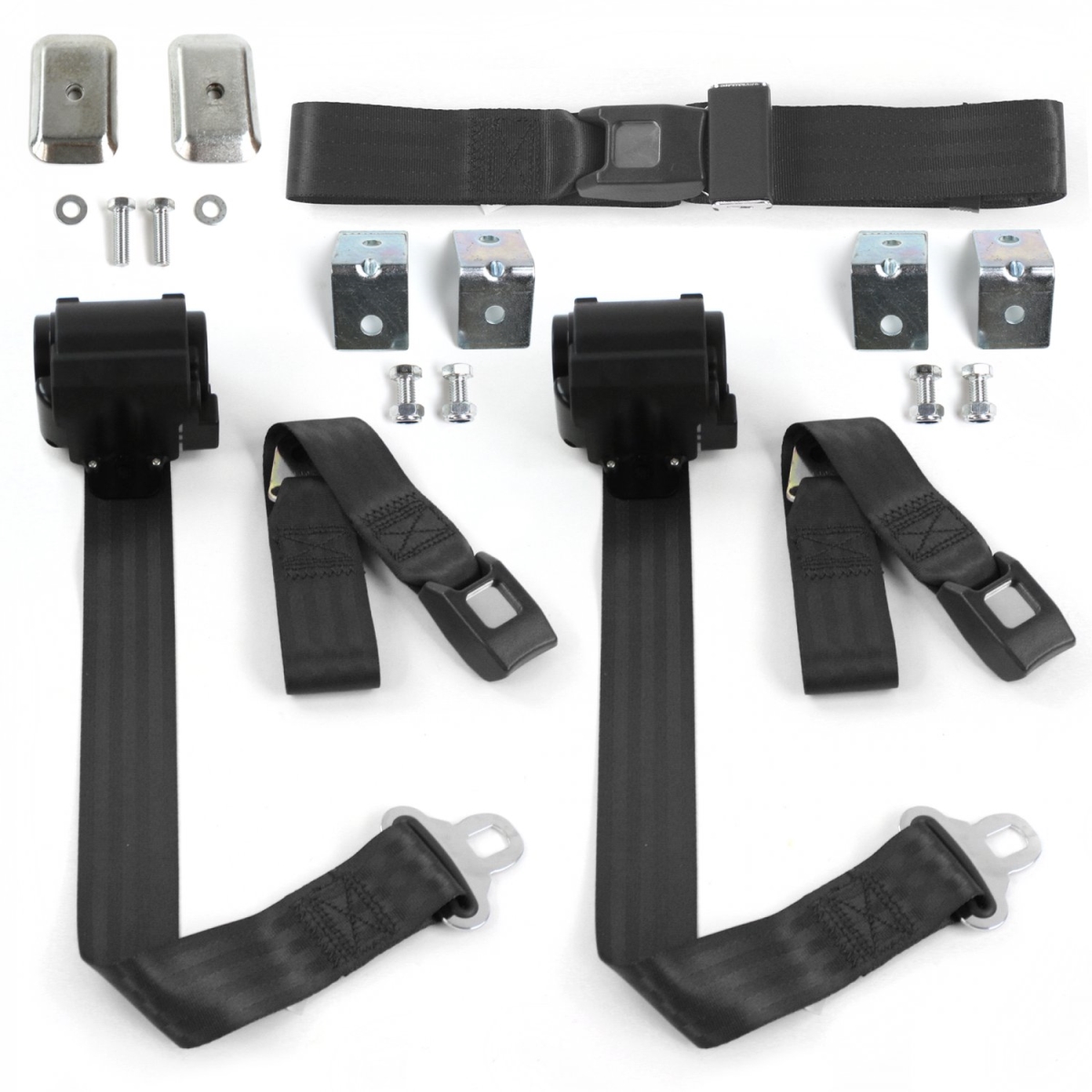 680029 Standard 2 Point Black Retractable Bench Seat Belt Kit with Bracketry for 1960-1961 Ford Fairlane - 3 Belts
