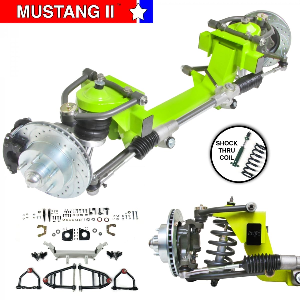 IFS Shock Thru Coil 2 in. Drop 6 x 5.5 Manual Left Hand Drive Rack for Universal 565 Front Steer Track Mustang 2