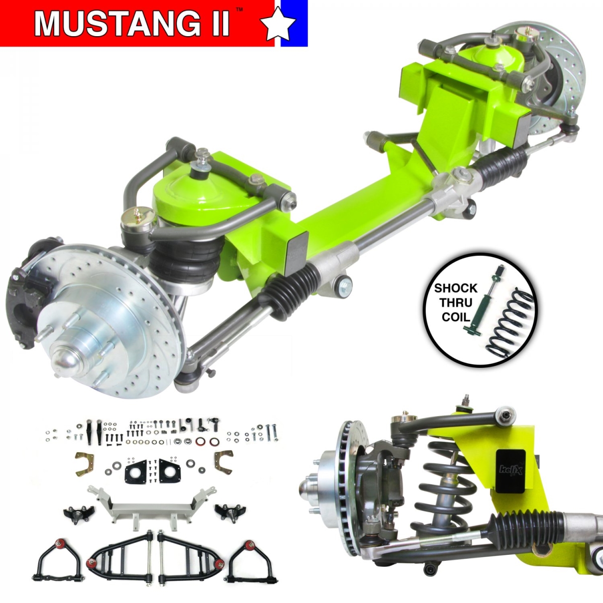 IFS Shock Thru Coil 2 in. Drop 5 x 4.75 Manual Left Hand Drive Rack Without Crossmember for 1934-1935 Chevy Standard Mustang 2