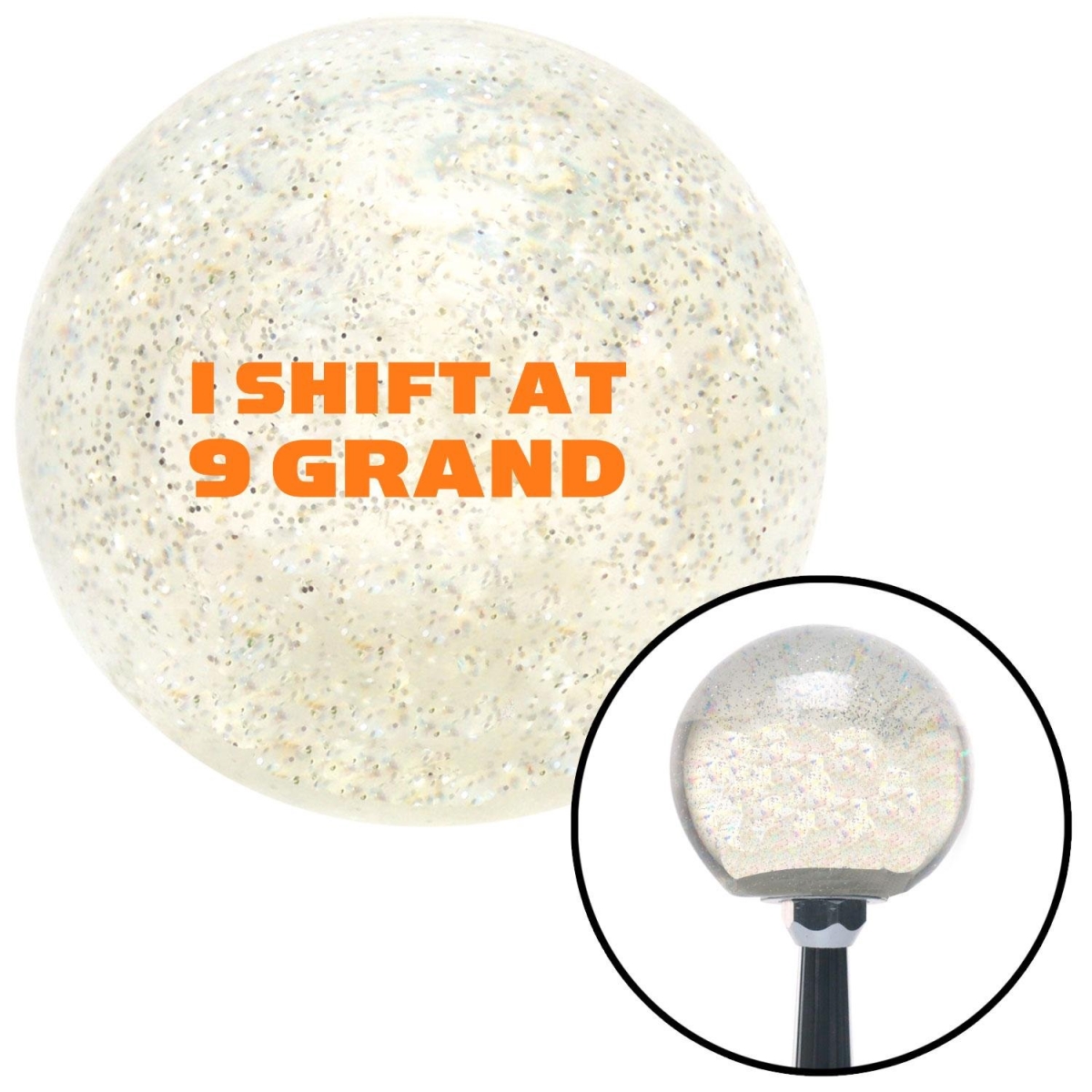 American Shifter 91361 Clear Metal Flake Shift Knob with M16 x 1.5 Insert (Orange I Shift at 9 Grand)
