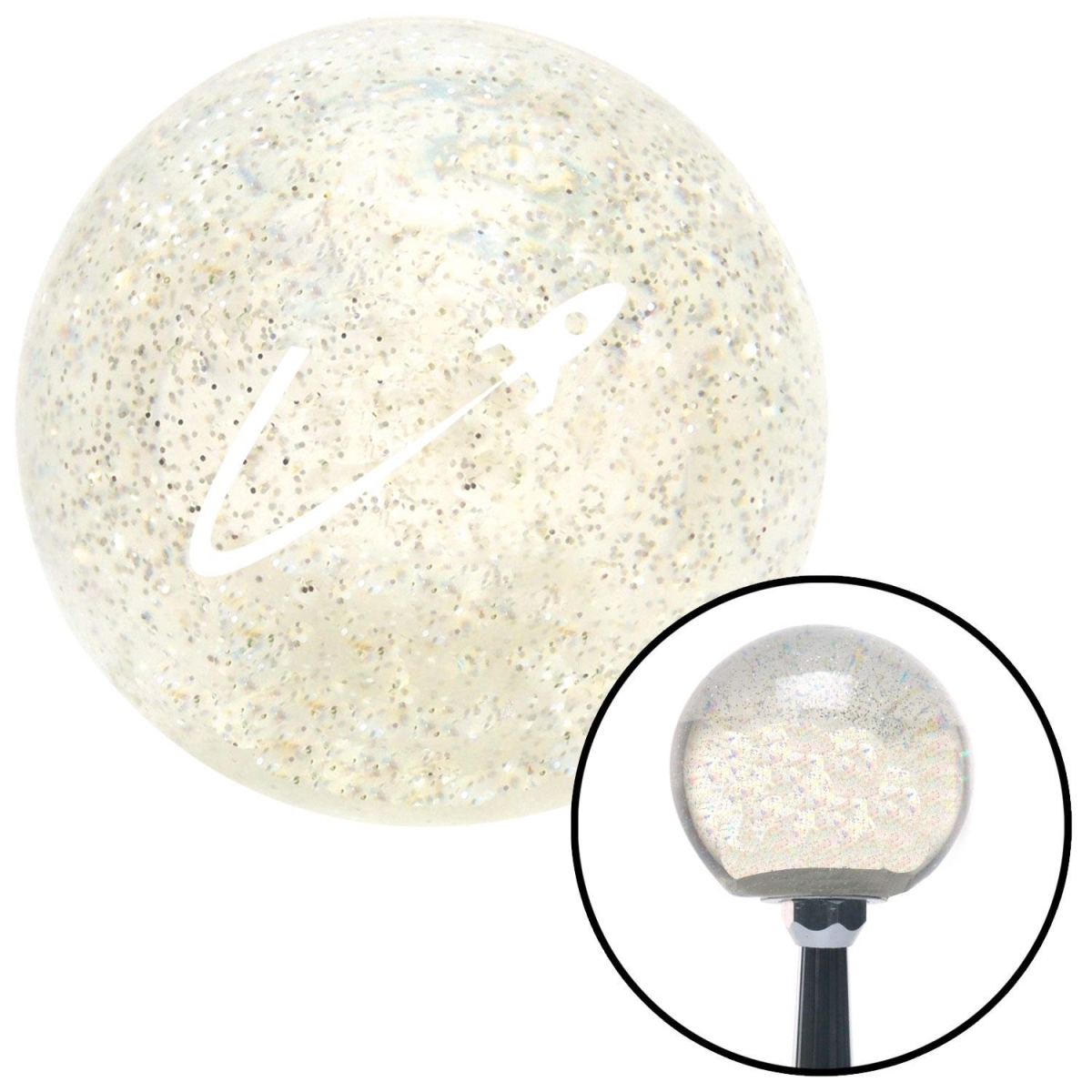 American Shifter 91800 Clear Metal Flake Shift Knob with M16 x 1.5 Insert (White Space Ship in Flight)