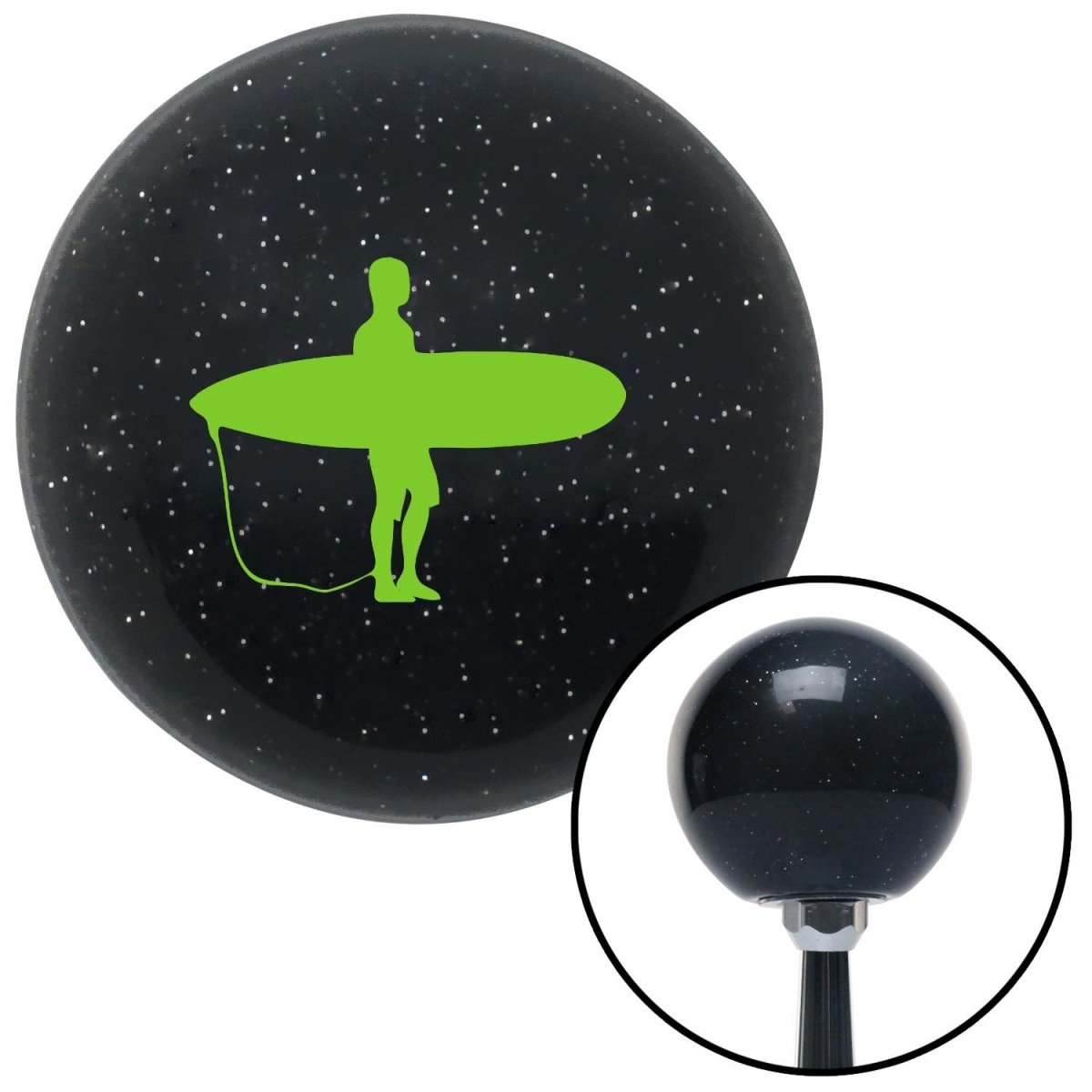 American Shifter 72221 Black Metal Flake Shift Knob with M16 x 1.5 Insert (Green Surfboard Silhouette)