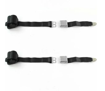 694501 Airplane 2 Point Black Retractable Bucket Seat Belt Kit with Bracketry & 2 Belts for 1946-1961 Desoto