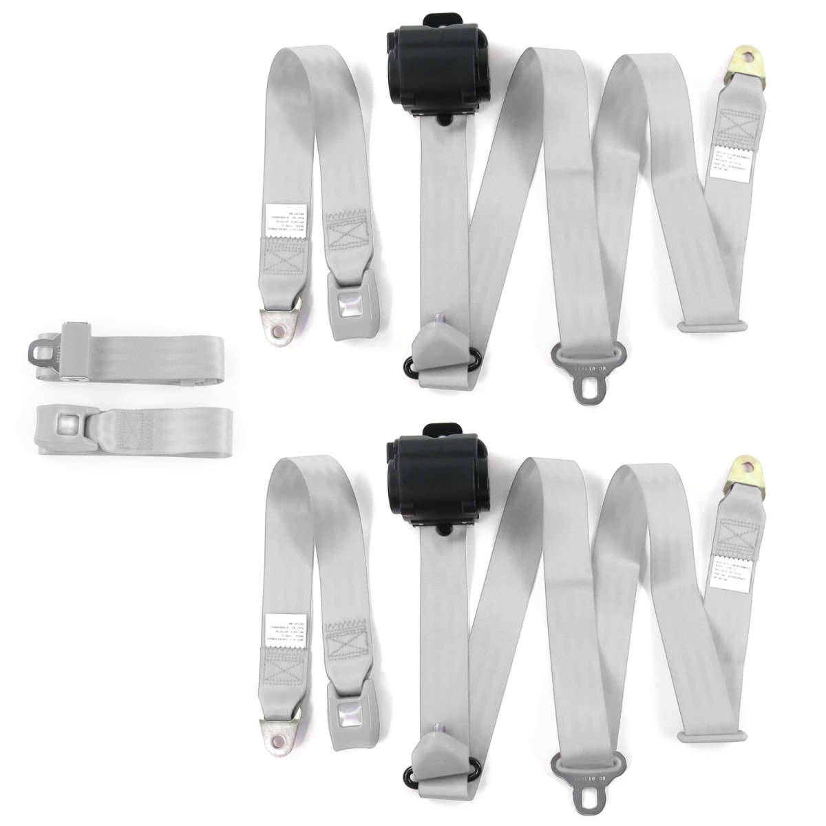 Standard 3 Point Gray Retractable Bench Seat Belt Kit with 3 Belts for 1966-1967 Ford Fairlane