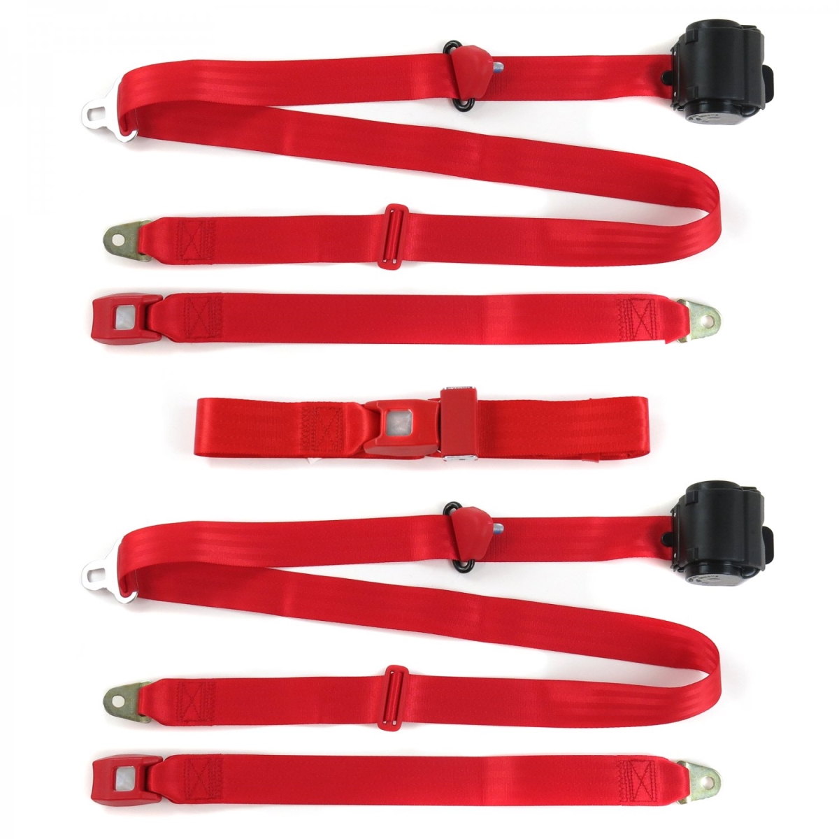671219 Standard 3 Point Red Retractable Bench Seat Belt Kit with 3 Belts for 1960-1963 Ford Falcon