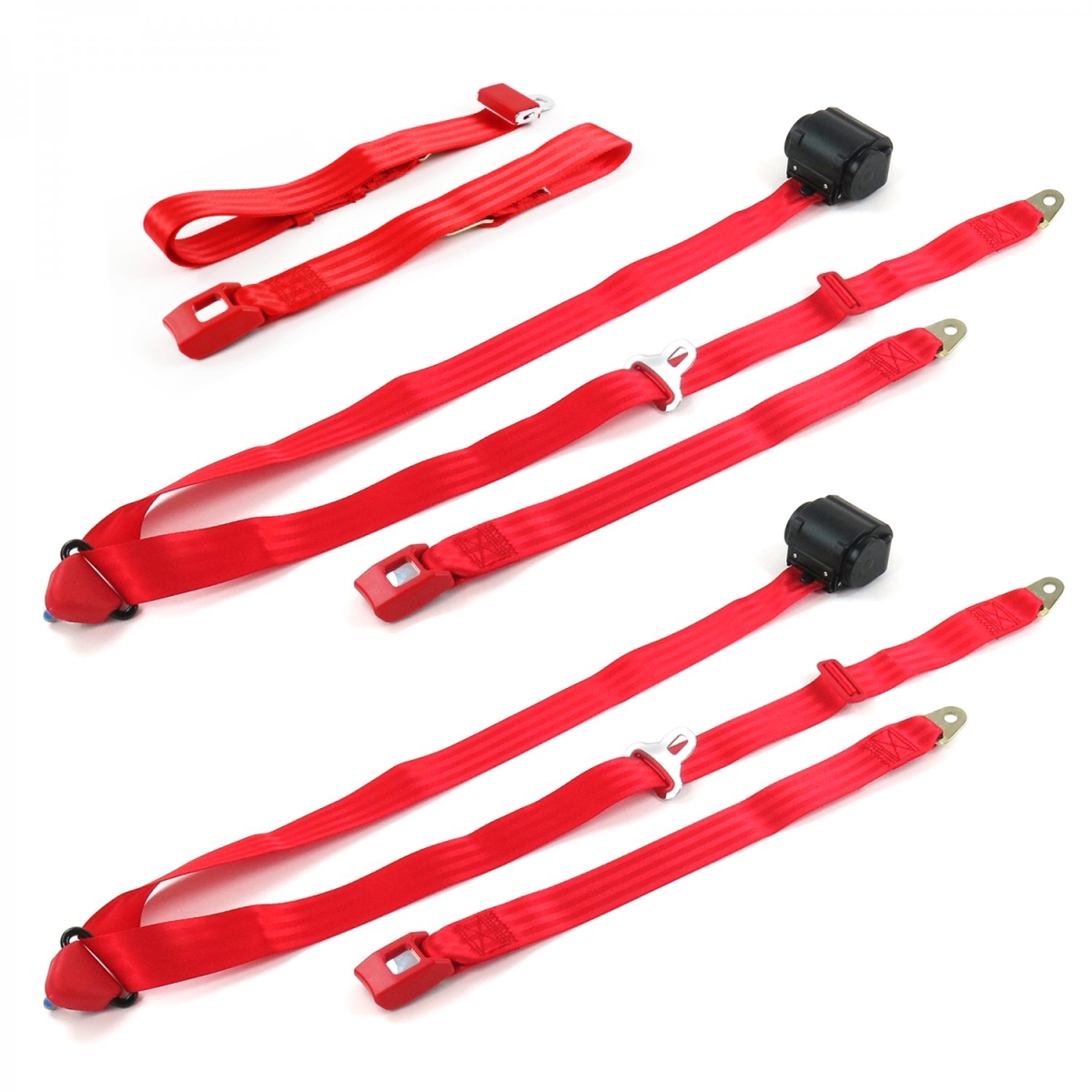 Standard 3 Point Red Retractable Bench Seat Belt Kit with 3 Belts for 1961-1966 Ford Thunderbird