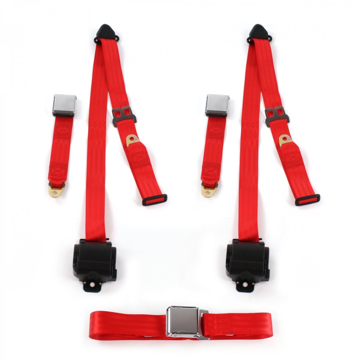 674827 Airplane 3 Point Red Retractable Bench Seat Belt Kit with 3 Belts for 1982-1994 Chevy S10 Blazer