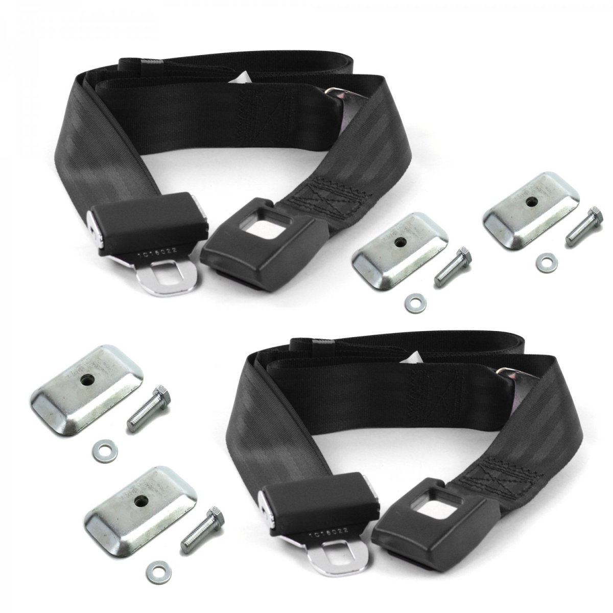 Standard 2 Point Black Lap Bucket Seat Belt Kit with Bracketry & 2 Belts for 1966-1973 Jeep Jeepster