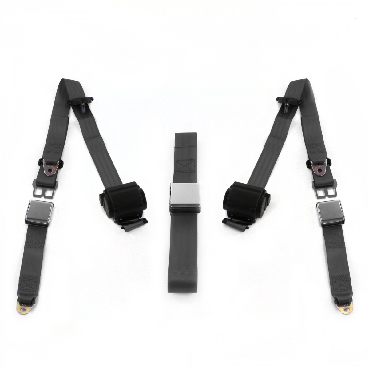 Airplane 3 Point Charcoal Retractable Bench Seat Belt Kit with 3 Belts for 1966-1977 Ford Bronco