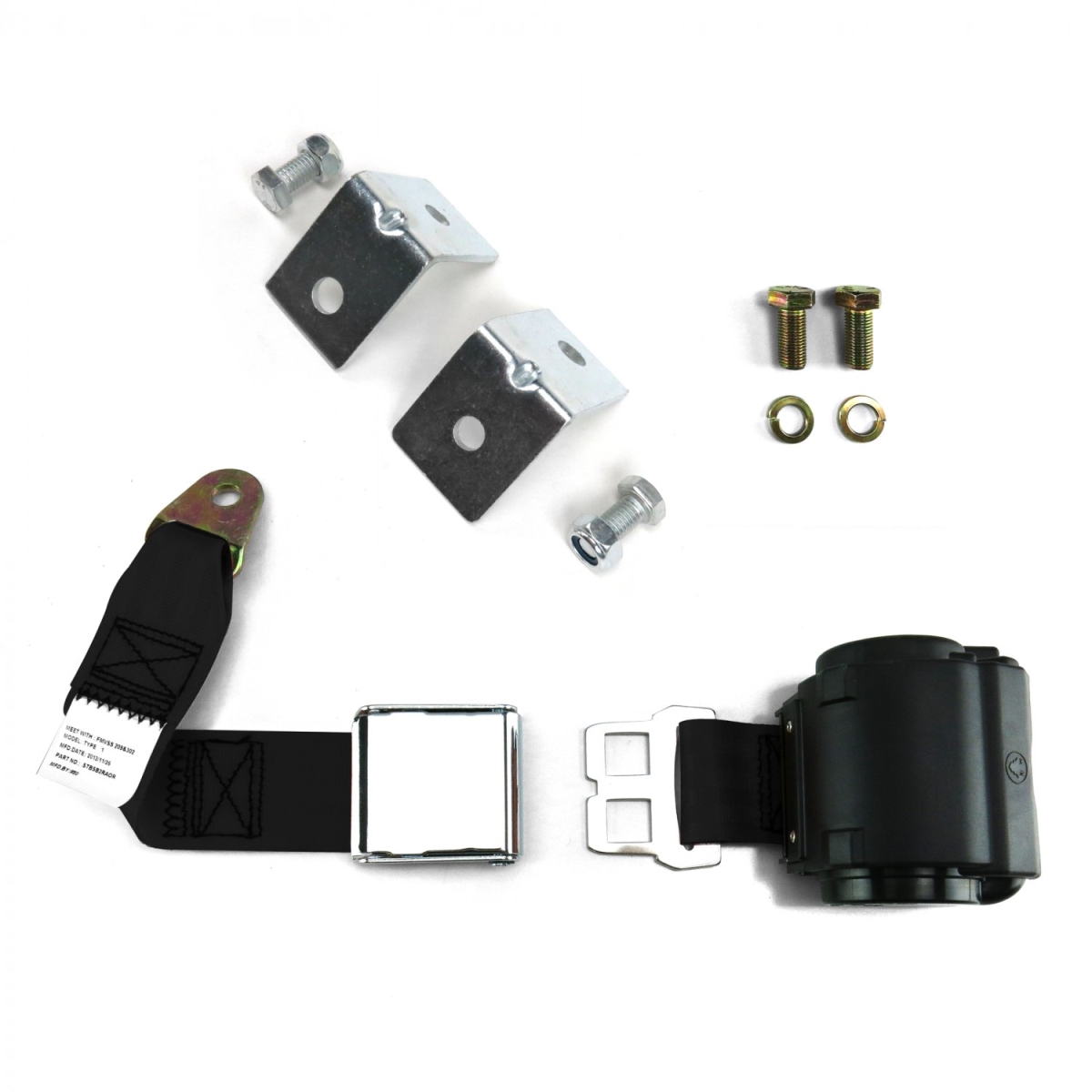 2 Point Black Retractable Airplane Buckle Lap Seat Belt with Anchor Hardware