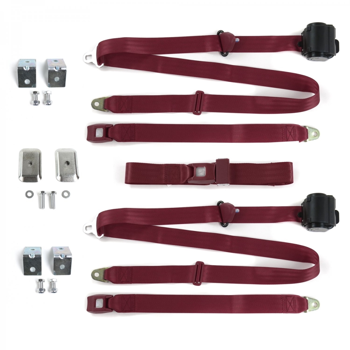 684921 Standard 3 Point Burgundy Retractable Bench Seat Belt Kit with Bracketry & 3 Belts for 1967-1972 Chevy Truck