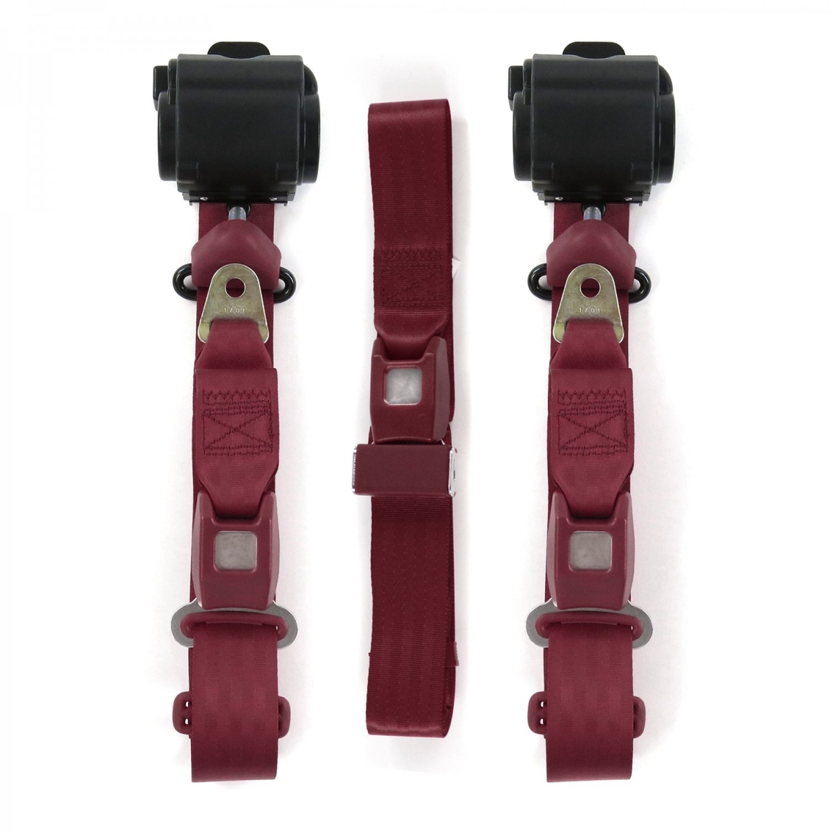 672069 Standard 3 Point Burgundy Retractable Bench Seat Belt Kit with 3 Belts for 1968-1972 Chevy Chevelle