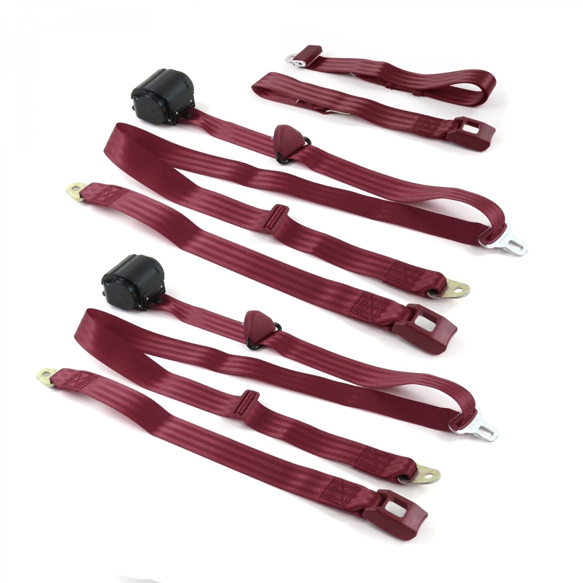 672093 Standard 3 Point Burgundy Retractable Bench Seat Belt Kit with 3 Belts for 1957-1959 Ford