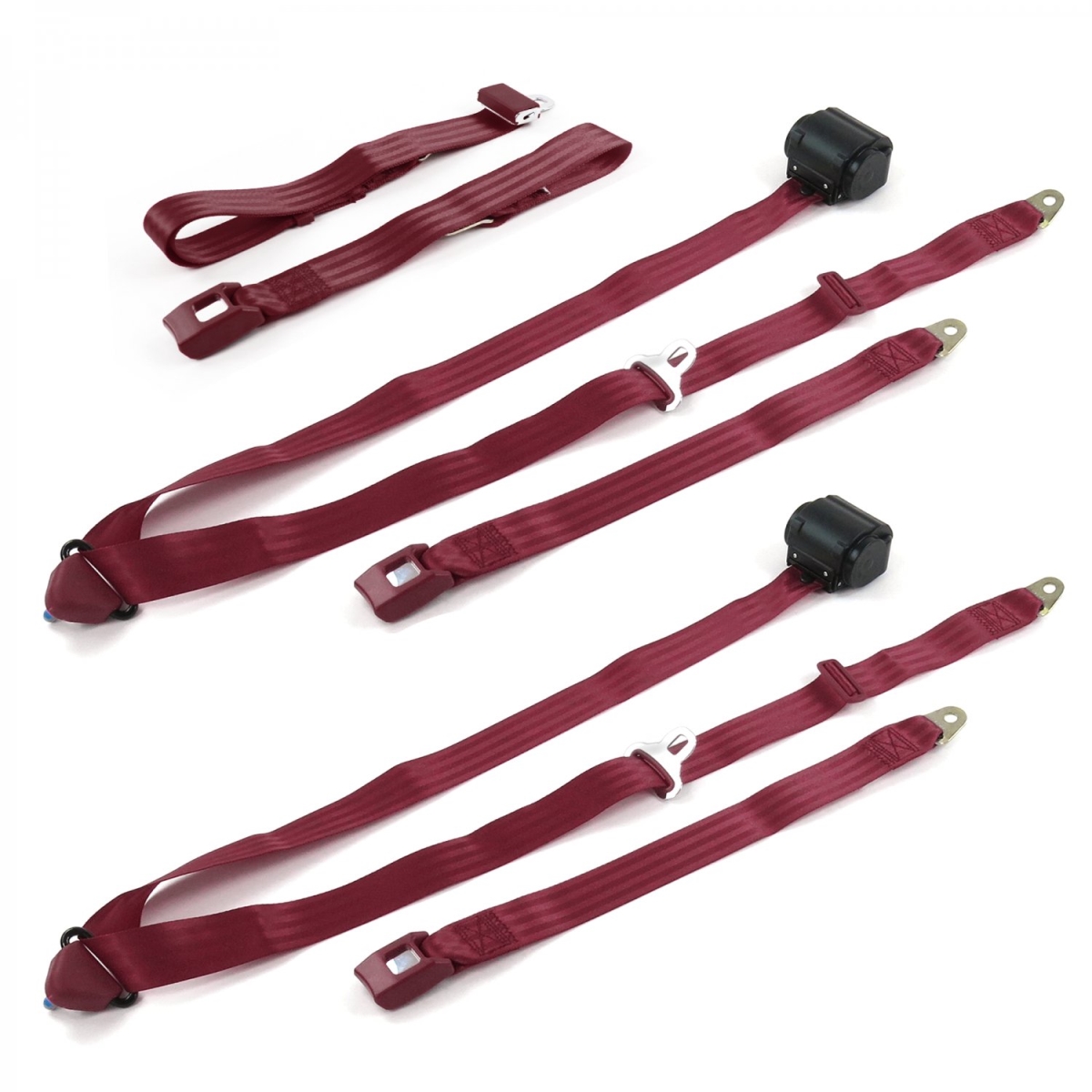 672176 Standard 3 Point Burgundy Retractable Bench Seat Belt Kit with 3 Belts for 1973-1991 Chevy FS Blazer