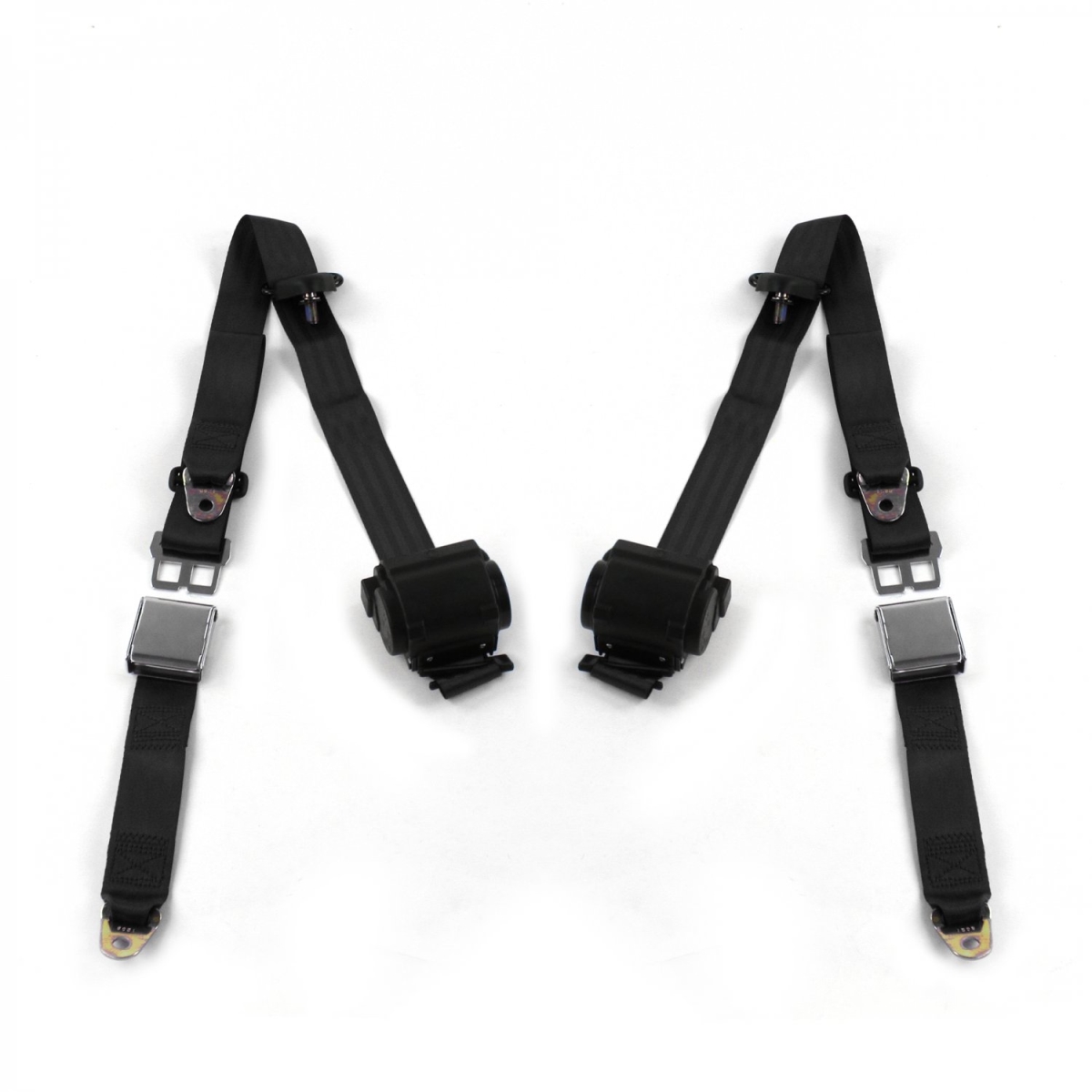 672358 Airplane 3 Point Black Retractable Bucket Seat Belt Kit with 2 Belts for 1975-1991 Ford Van