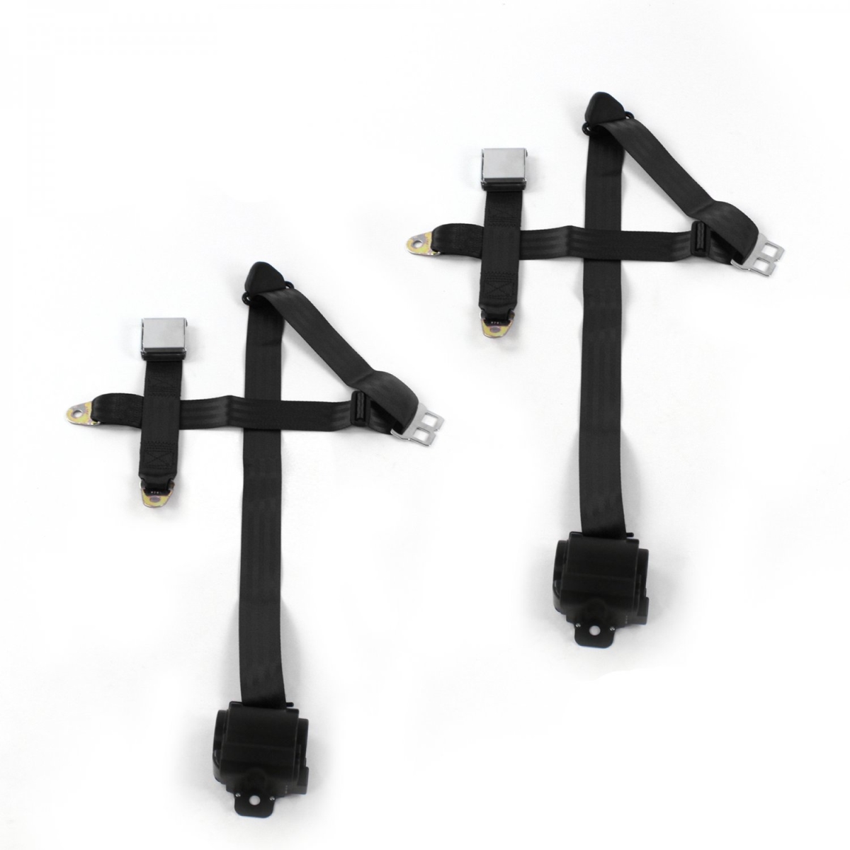 Airplane 3 Point Black Retractable Bucket Seat Belt Kit with 2 Belts for 1958 Chevy Impala