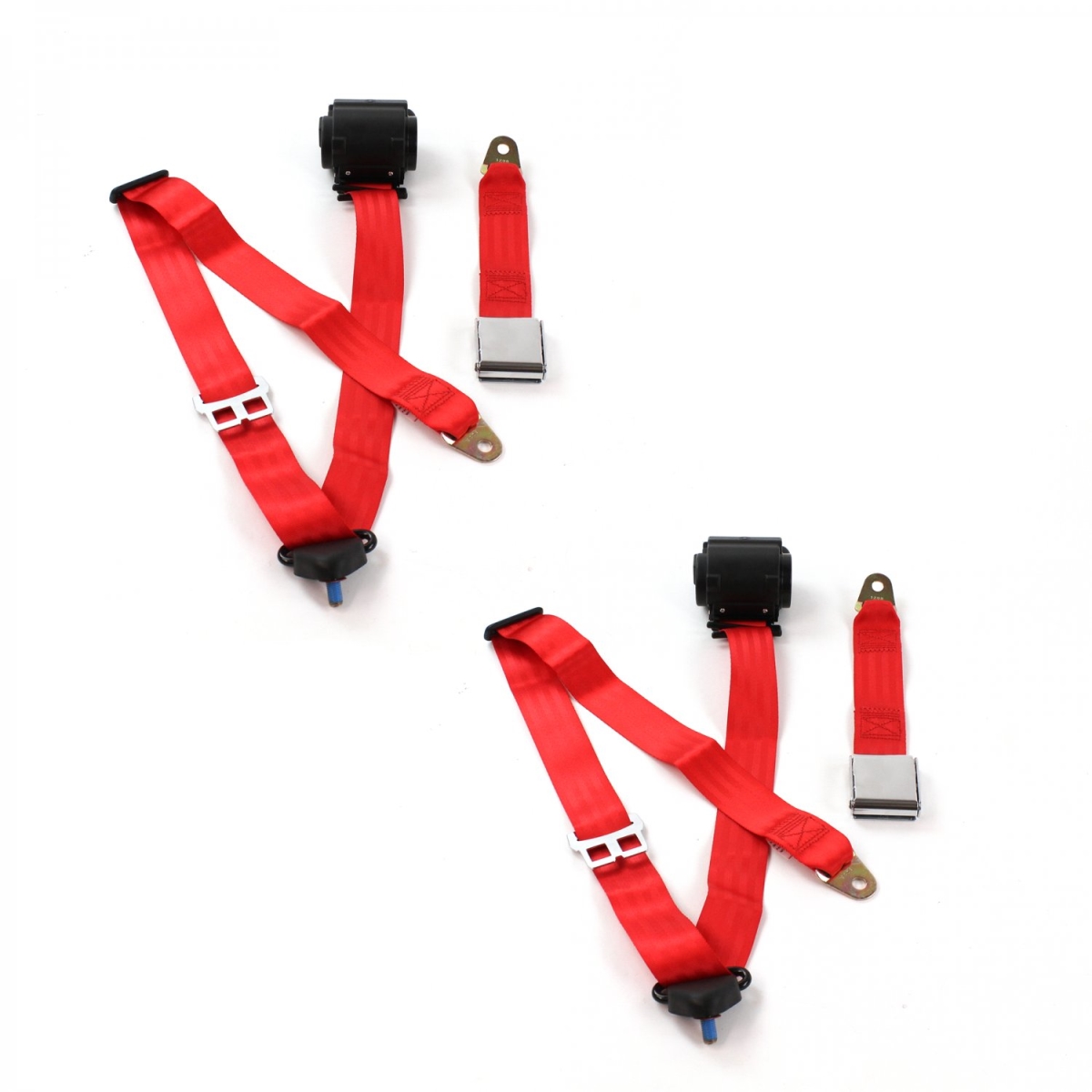 Airplane 3 Point Red Retractable Bucket Seat Belt Kit with 2 Belts for 1966-1967 Ford Fairlane