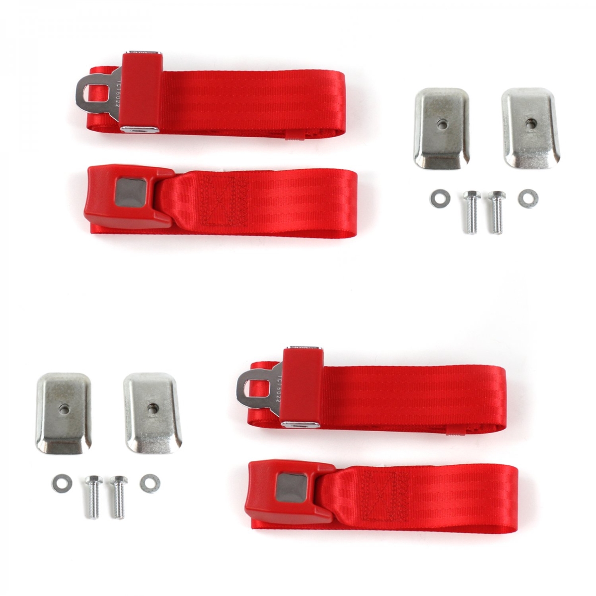 689594 Standard 2 Point Red Lap Bucket Seat Belt Kit with Bracketry & 2 Belts for 1962-1988 Jeep Gladiator
