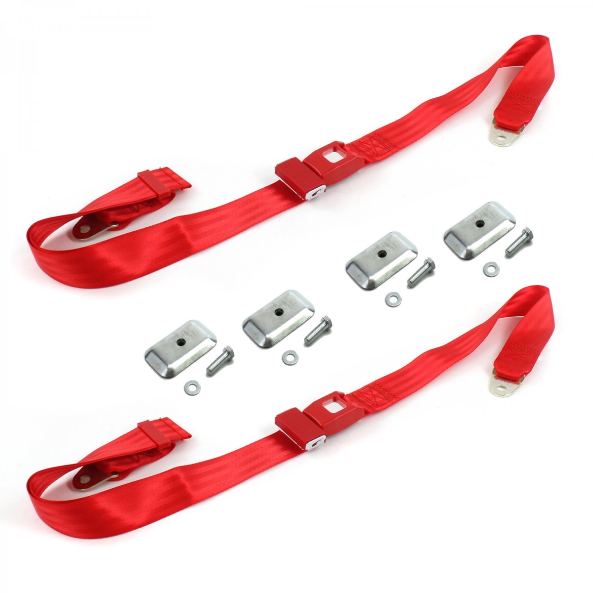 689627 Standard 2 Point Red Lap Bucket Seat Belt Kit with Bracketry & 2 Belts for 1935-1940 Early Cars