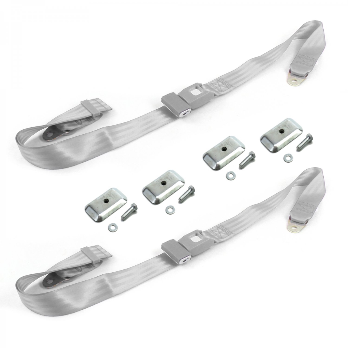 689970 Standard 2 Point Gray Lap Bucket Seat Belt Kit with Bracketry & 2 Belts for 1928-1932 Early Cars