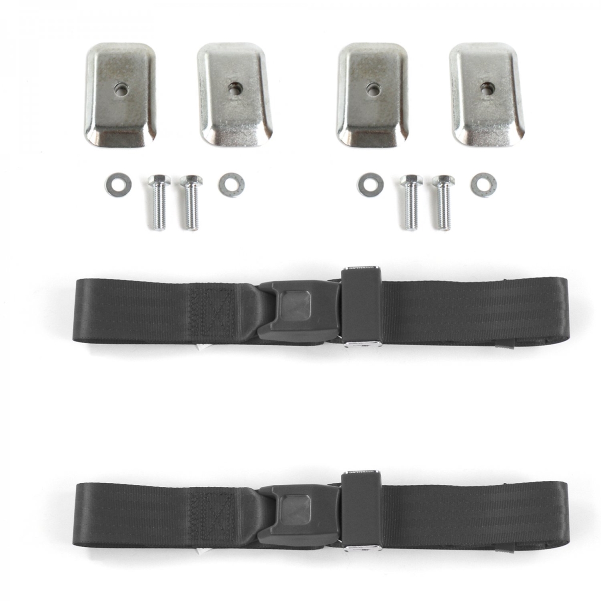 Standard 2 Point Charcoal Lap Bucket Seat Belt Kit with Bracketry & 2 Belts for 1982-1992 Camaro