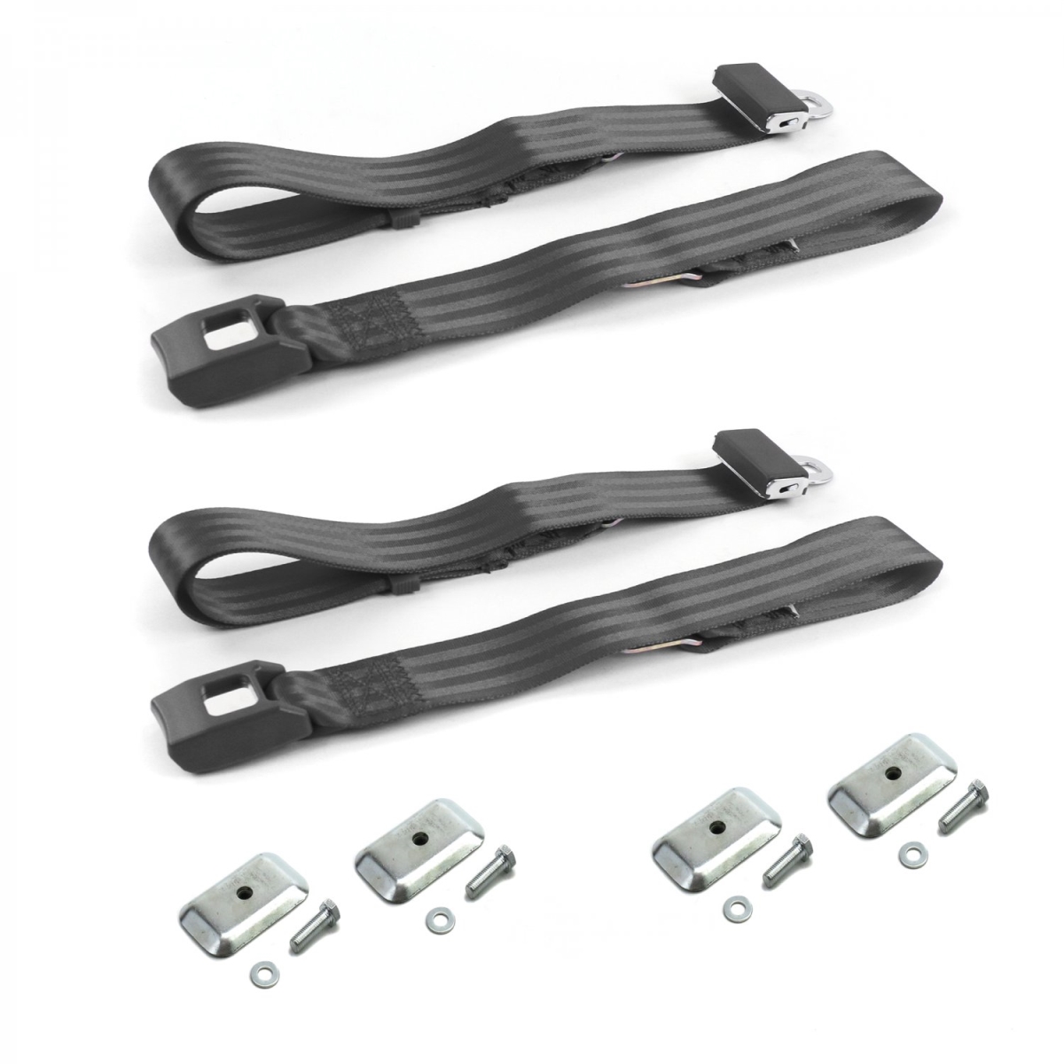 Standard 2 Point Charcoal Lap Bucket Seat Belt Kit with Bracketry & 2 Belts for 1935-1940 Chevy Truck