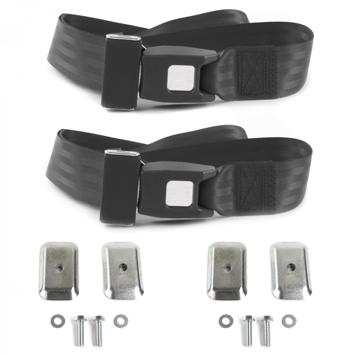 690256 Standard 2 Point Charcoal Lap Bucket Seat Belt Kit with Bracketry & 2 Belts for 1971-1977 Ford Maverick