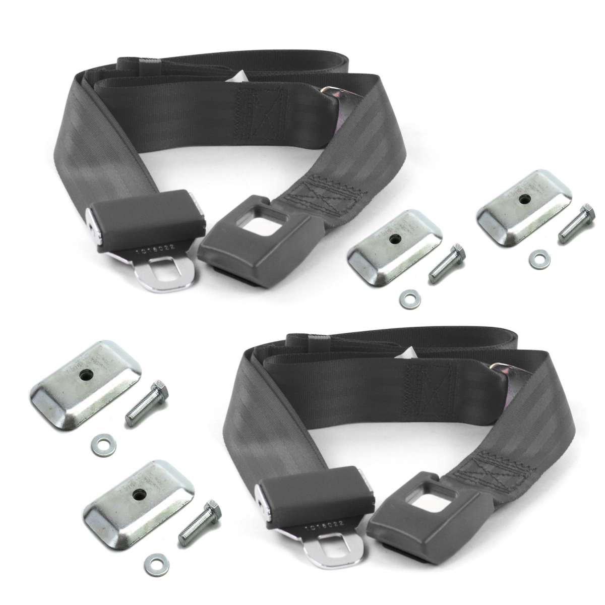 Standard 2 Point Charcoal Lap Bucket Seat Belt Kit with Bracketry & 2 Belts for 1950-1954 Nash Rambler