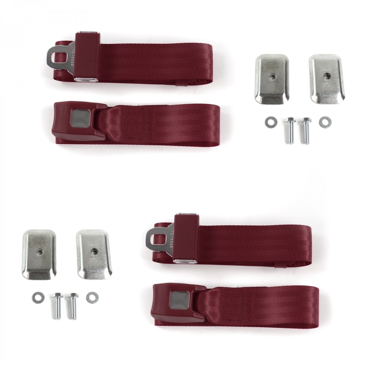 690481 Standard 2 Point Burgundy Lap Bucket Seat Belt Kit with Bracketry & 2 Belts for 1961-1964 Chevy Impala