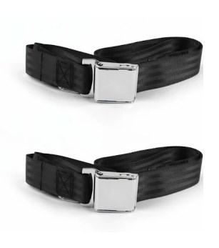Airplane 2 Point Black Lap Bucket Seat Belt Kit with Bracketry & 2 Belts for 1961-1967 Ford Van