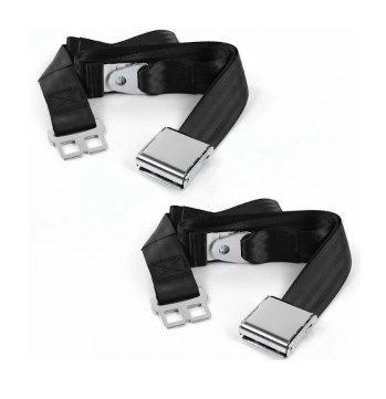 690998 Airplane 2 Point Black Lap Bucket Seat Belt Kit with Bracketry & 2 Belts for 1928-1932 Early Cars