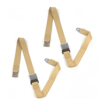 691100 Airplane 2 Point Tan Lap Bucket Seat Belt Kit with Bracketry & 2 Belts for 1967-1979 Ford Truck