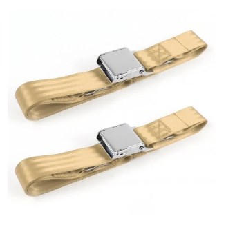 Airplane 2 Point Tan Lap Bucket Seat Belt Kit with Bracketry & 2 Belts for 1988-1998 Chevy Truck