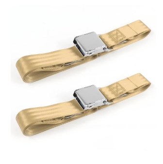 Airplane 2 Point Tan Lap Bucket Seat Belt Kit with Bracketry & 2 Belts for 1968-1969 Ford Fairlane