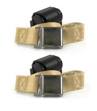 Airplane 2 Point Tan Lap Bucket Seat Belt Kit with Bracketry & 2 Belts for 1970 Ford Fairlane