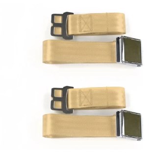 Airplane 2 Point Tan Lap Bucket Seat Belt Kit with Bracketry & 2 Belts for 1980-1996 Ford Bronco
