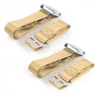 691287 Airplane 2 Point Tan Lap Bucket Seat Belt Kit with Bracketry & 2 Belts for 1985-1992 Jeep Comanche