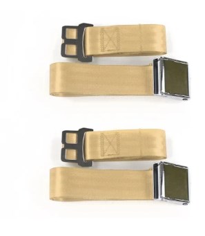 691295 Airplane 2 Point Tan Lap Bucket Seat Belt Kit with Bracketry & 2 Belts for 1971-1978 AMC Matador