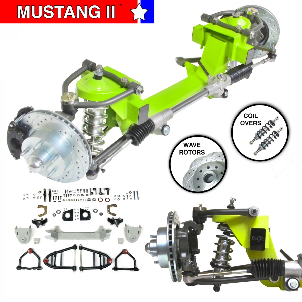 9062138 IFS Coilover Shocks 2 in. Drop 5 x 4.5 Manual Left Hand Drive Rack for All Jaguar MK9 Mustang II