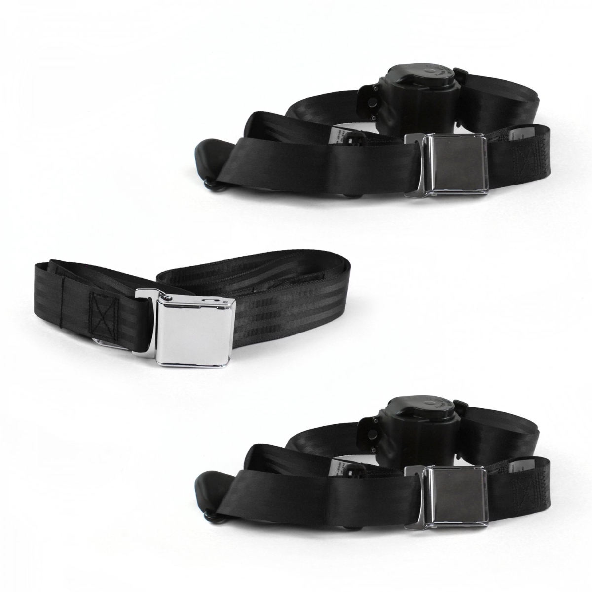 Airplane 3 Point Black Retractable Bench Seat Belt Kit with 3 Belts for 1980-1996 Ford Bronco