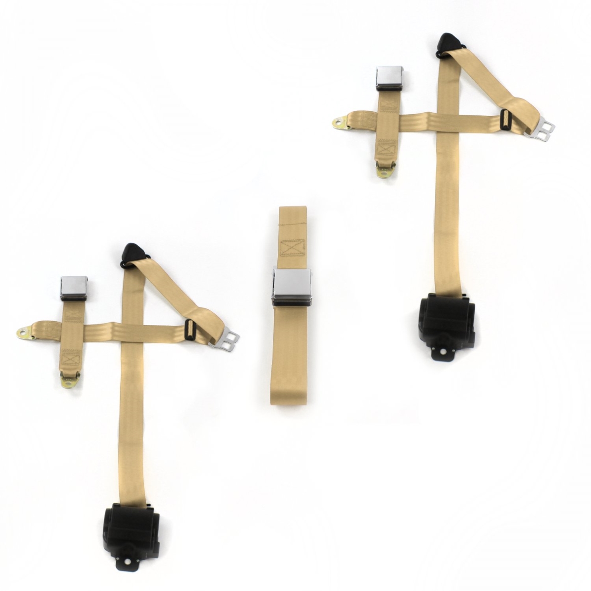 Airplane 3 Point Tan Retractable Bench Seat Belt Kit with 3 Belts for 1929-1945 Desoto