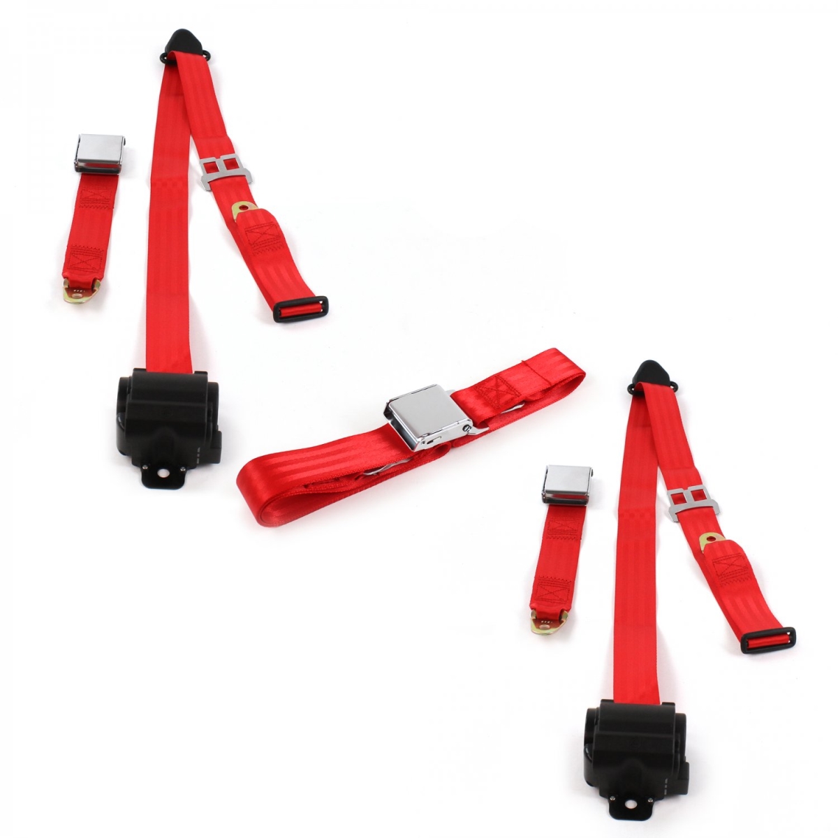 674735 Airplane 3 Point Red Retractable Bench Seat Belt Kit with 3 Belts for 1988-1998 Chevy Truck
