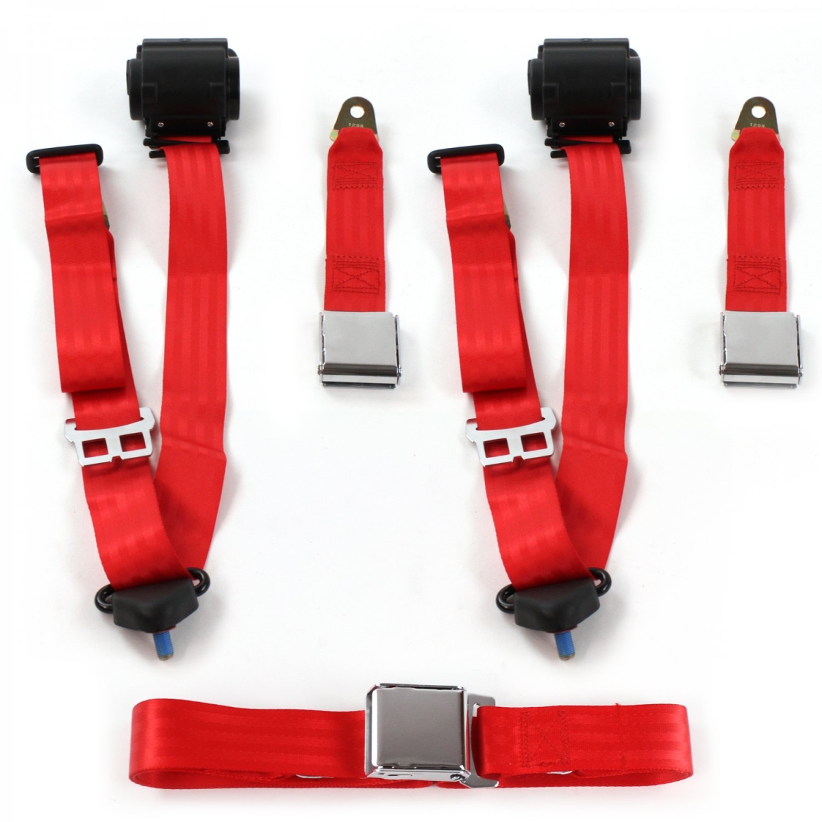 674875 Airplane 3 Point Red Retractable Bench Seat Belt Kit with 3 Belts for 1949-1953 Buick Roadmaster