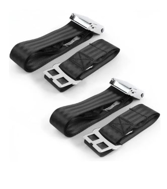Airplane 2 Point Black Retractable Bucket Seat Belt Kit with Bracketry & 2 Belts for 1963-1966 Chevy Truck