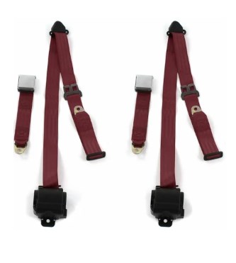 Airplane 3 Point Burgundy Retractable Bucket Seat Belt Kit with Bracketry & 2 Belts for 1964-1969 Ford GT40