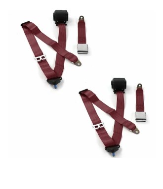 Airplane 3 Point Burgundy Retractable Bucket Seat Belt Kit with Bracketry & 2 Belts for 1979-1987 AMC Eagle