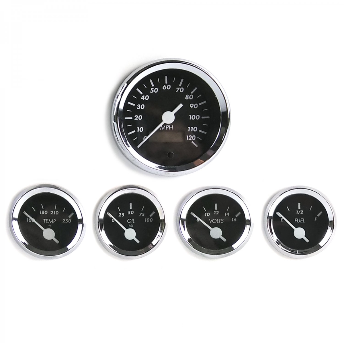 SAE American Classic Black 5 Gauge Set with White Vintage Needles, Chrome Rings